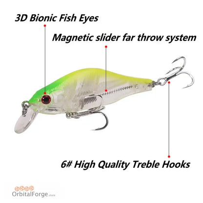 Durable Hard Plastic Floating Minnow Lure with 3D eyes and magnetic slider for pike fishing