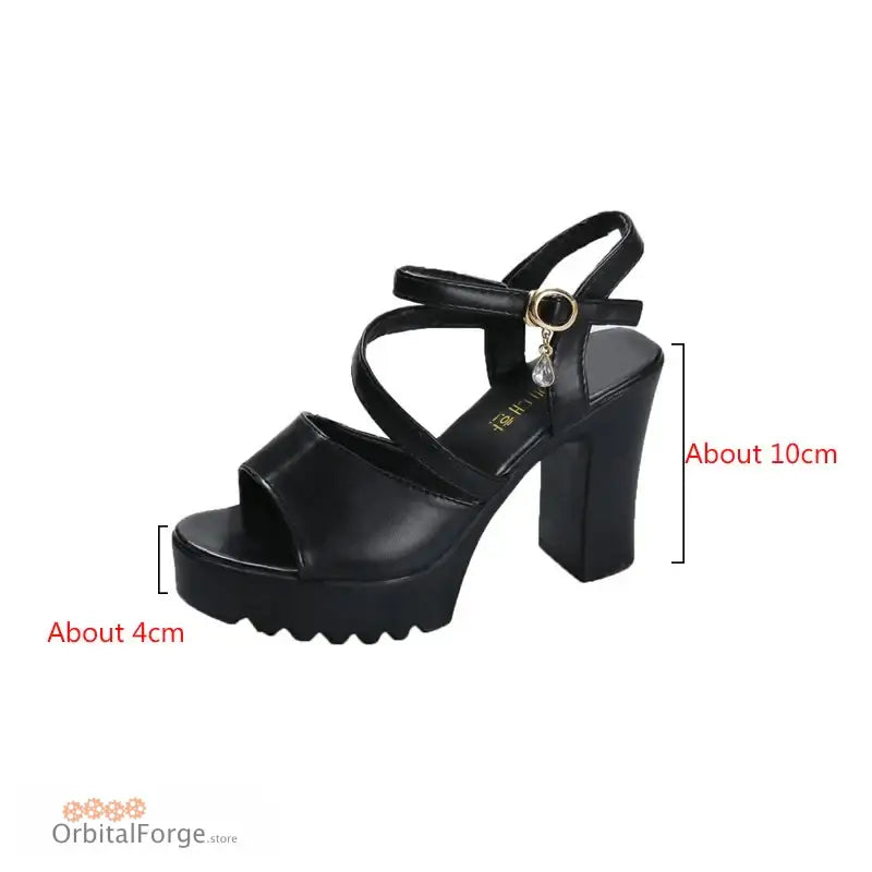 Elegant Black Platform Sandals with Square Heels and Ankle Straps for stylish comfort