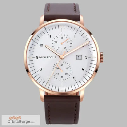 Elegant Rose Gold Watch with Genuine Leather Strap and Chronograph Subdials