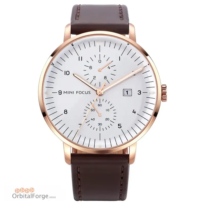 Elegant Rose Gold Watch with Genuine Leather Strap and White Dial for Everyday Style