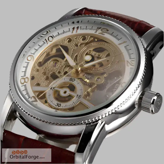 Elegant Skeleton Watch featuring a 40mm polished case and ornate mechanical movement