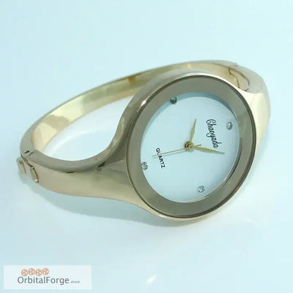 Gold-toned cuff watch with white dial in Elegant Stainless Steel Women’s Cuff Watch design