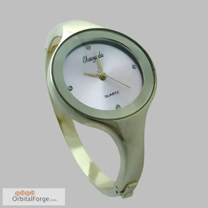 Elegant Stainless Steel Women’s Cuff Watch with White Dial and metallic finish