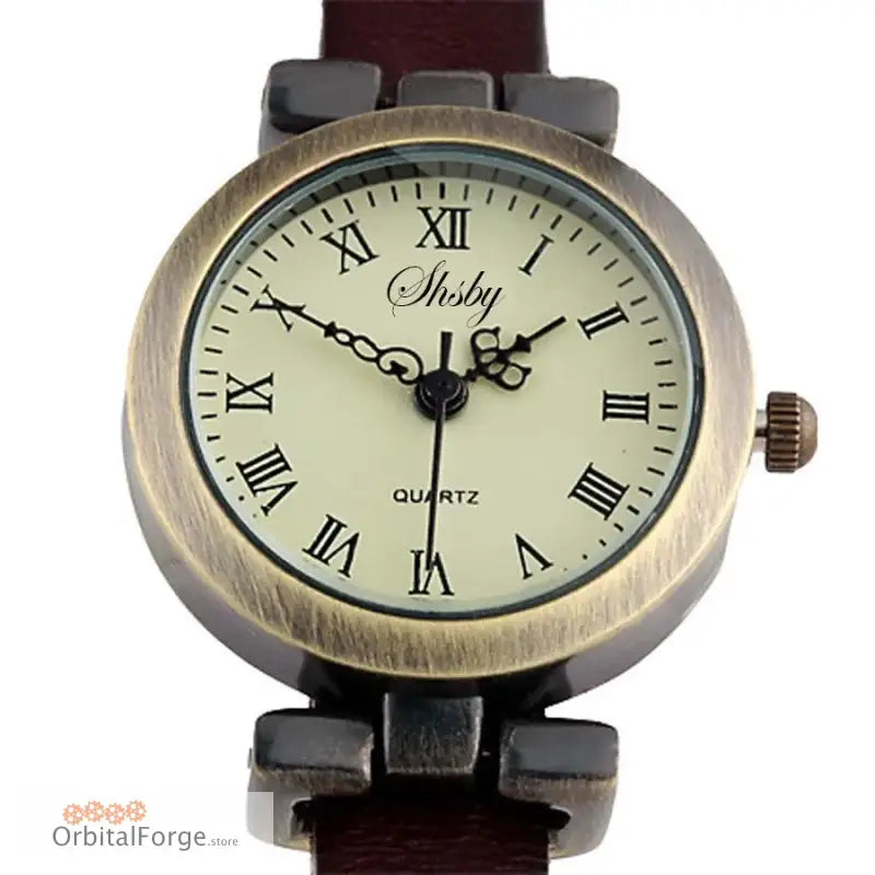 Elegant Vintage Roman Numeral Wristwatch with Brown Leather Strap and Quartz Movement