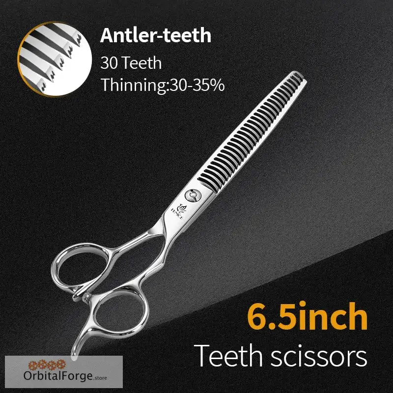 Professional thinning scissors with 30 teeth for hair cutting.