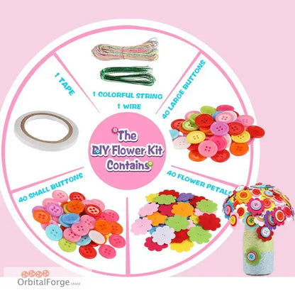 Flower Craft Kit Bouquet - DIY Felt Flowers & Button Vase Art Toy for Kids’ Creative Projects Perfect Gift for Boys &