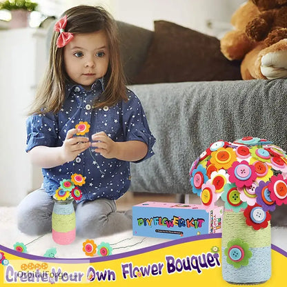 Flower Craft Kit Bouquet - DIY Felt Flowers & Button Vase Art Toy for Kids’ Creative Projects Perfect Gift for Boys &