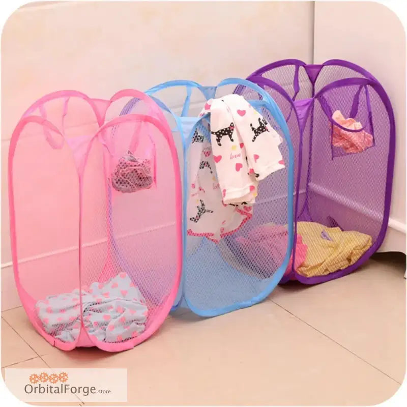 Folding Mesh Laundry Basket - Large Capacity Dirty Clothes & Toy Storage Bag for Home Organisation