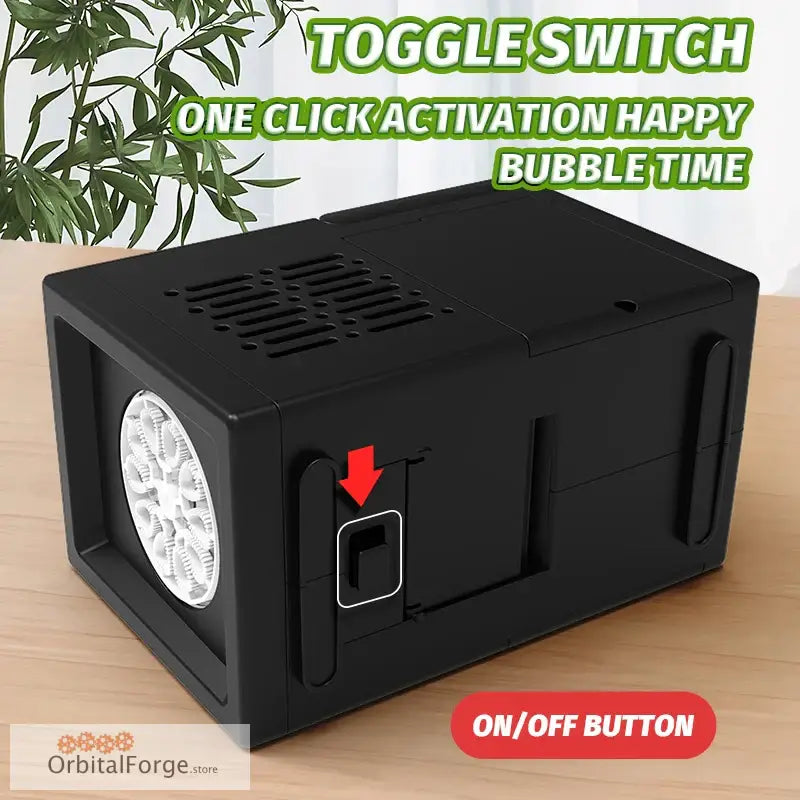 Black bubble machine with toggle switch.