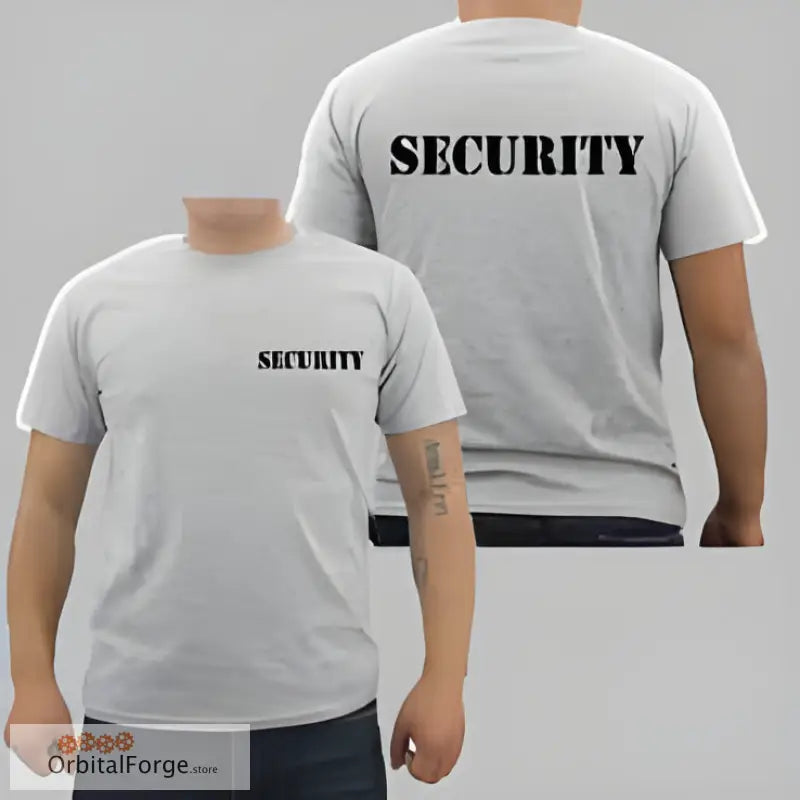 Gray Security T-Shirt for Event Staff featuring double-sided print design