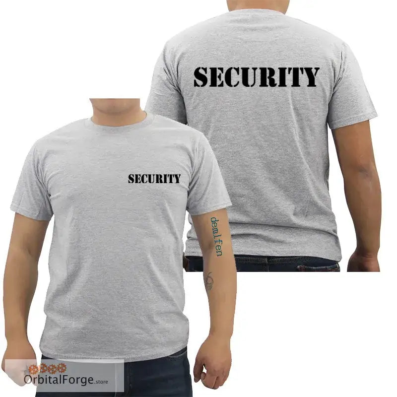 Gray Security T-Shirt for Event Staff featuring double-sided print design