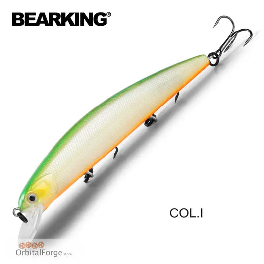 Fishing lure with green back, white belly, and orange stripe featuring laser-printed fish skin