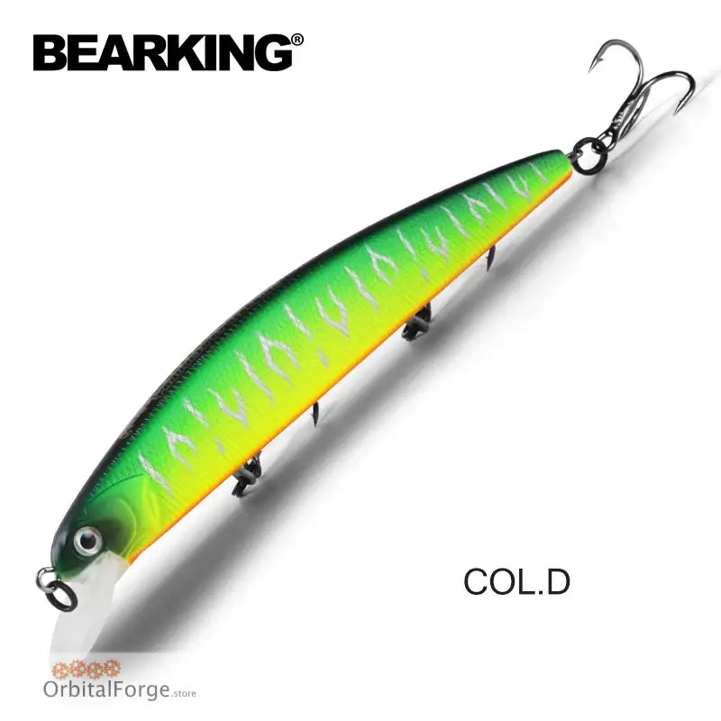 Green-to-yellow gradient fishing lure with treble hooks and super weight system