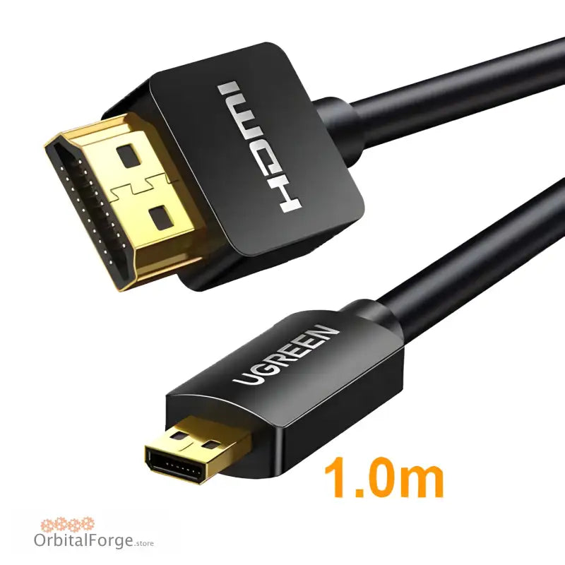 Black HDMI to Mini-HDMI cable measuring 1.0 meter in length.