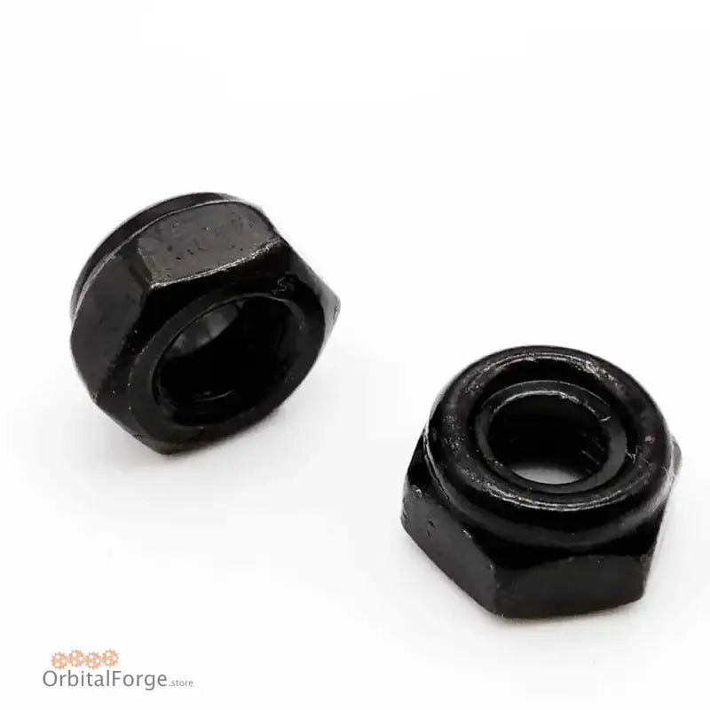 Black hexagonal lock nuts with nylon inserts.