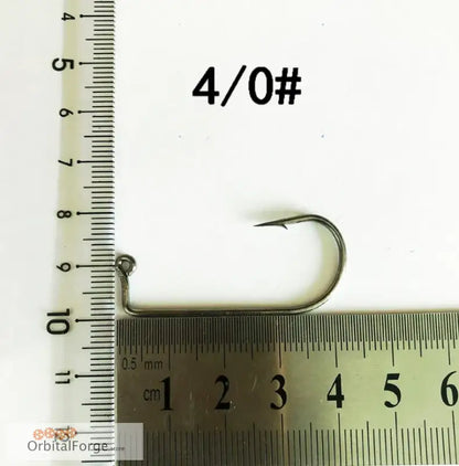 High Carbon Steel Aberdeen Fishing Hook 4/0# next to a measuring ruler for size reference