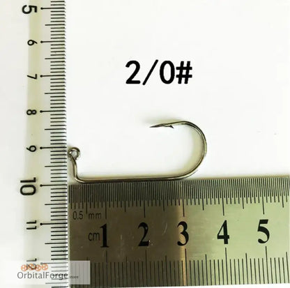 High Carbon Steel Aberdeen Fishing Hook labeled 2/0# with measuring rulers