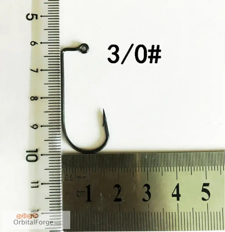 High Carbon Steel Aberdeen Fishing Hook 3/0# displayed with measuring rulers for anglers