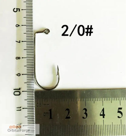 High Carbon Steel Aberdeen Fishing Hook 2/0# displayed with measuring ruler