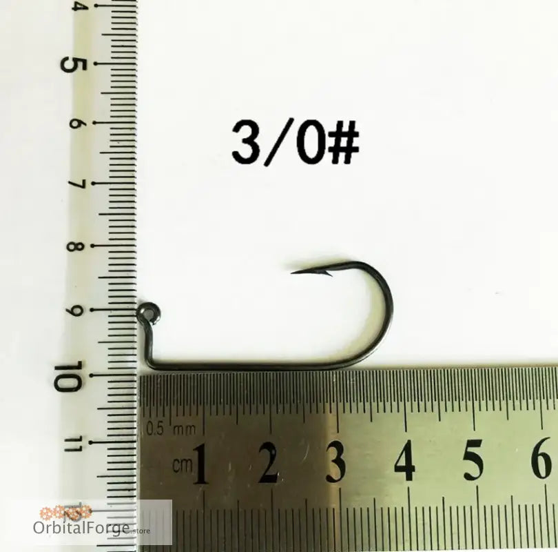 High Carbon Steel Aberdeen Fishing Hook size 3/0# shown with a measuring ruler