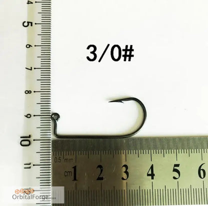 High Carbon Steel Aberdeen Fishing Hook size 3/0# shown with a measuring ruler