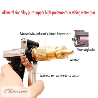 High Pressure Car Wash Water Gun Head - All Copper Nozzle for Garden & Cleaning Adjustable Spray - Black