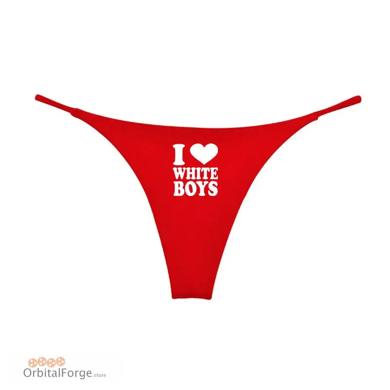 I Love White Boys Women’s Cotton Thong - Seamless Low-Rise G-String Cute & Comfortable Lingerie Gift - Red / 6 - 8 / 1