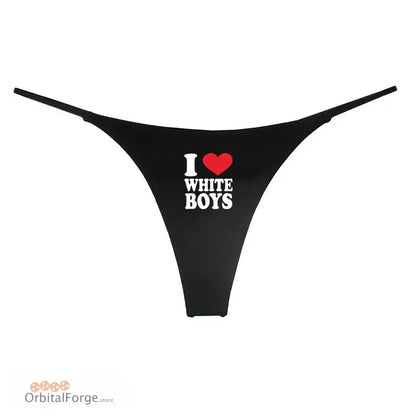 I Love White Boys Women’s Cotton Thong - Seamless Low-Rise G-String Cute & Comfortable Lingerie Gift - Black / 12 - 14