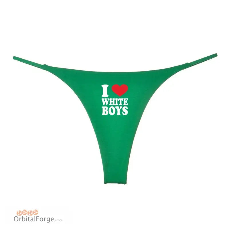 I Love White Boys Women’s Cotton Thong - Seamless Low-Rise G-String Cute & Comfortable Lingerie Gift - Green / 12 - 14