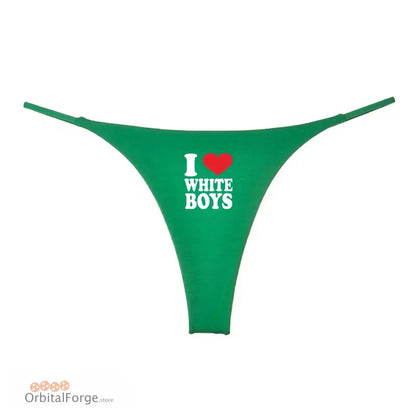 I Love White Boys Women’s Cotton Thong - Seamless Low-Rise G-String Cute & Comfortable Lingerie Gift - Green / 12 - 14