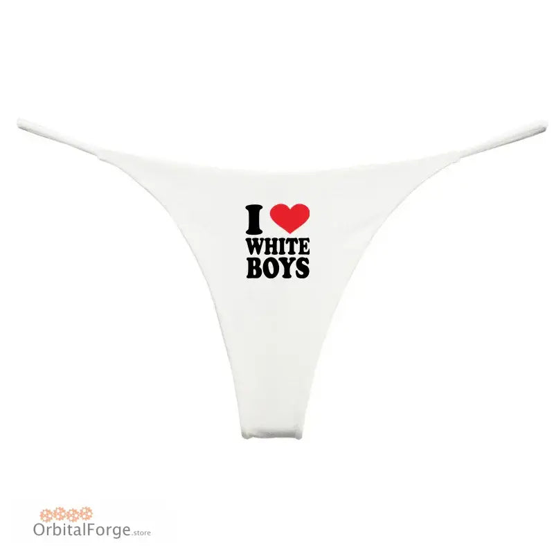 I Love White Boys Women’s Cotton Thong - Seamless Low-Rise G-String Cute & Comfortable Lingerie Gift - White / 12 - 14