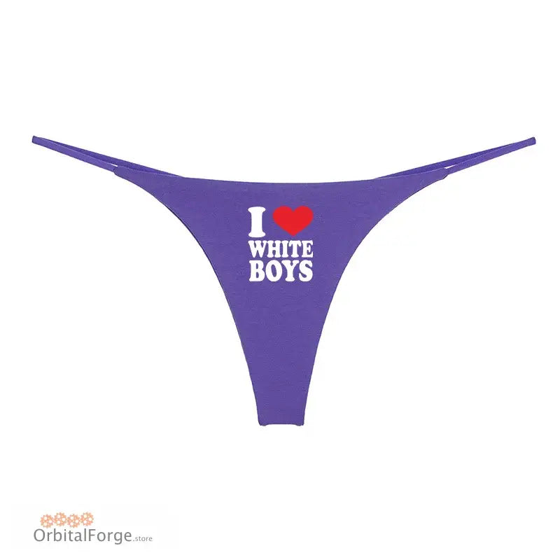 I Love White Boys Women’s Cotton Thong - Seamless Low-Rise G-String Cute & Comfortable Lingerie Gift - Purple / 6 - 8