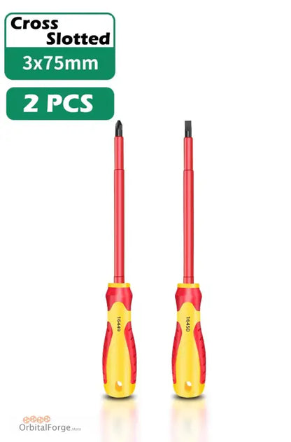 Two screwdrivers with insulated handles.