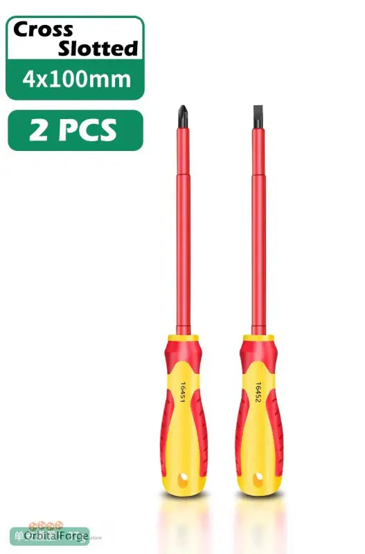 Two screwdrivers with insulated handles.