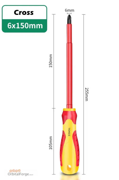 Red and yellow cross-head screwdriver.