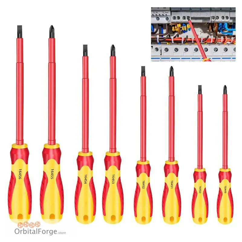 Set of insulated screwdrivers.