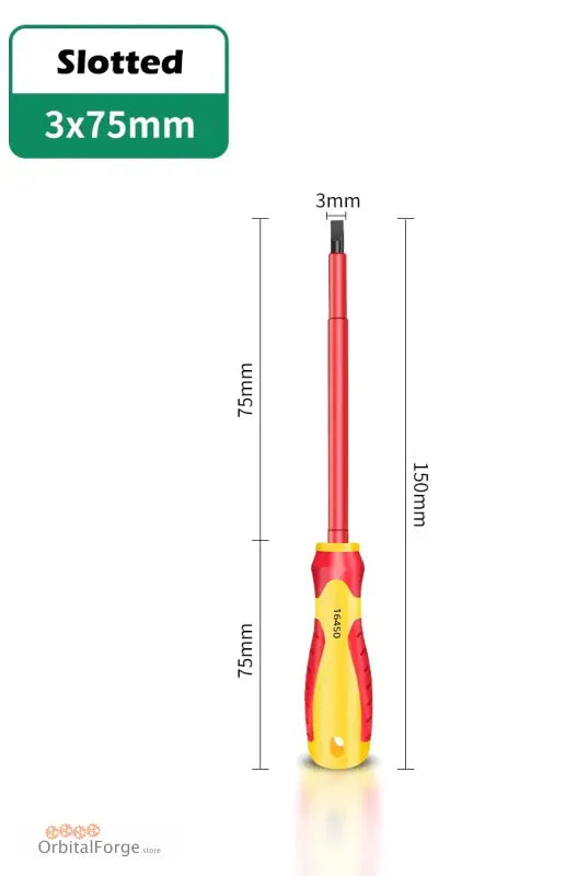 Slotted screwdriver with dimensions.