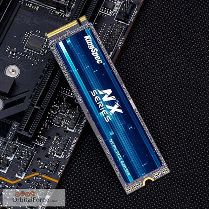 Kingston NVMe M.2 SSD storage drive with blue metallic heatsink.