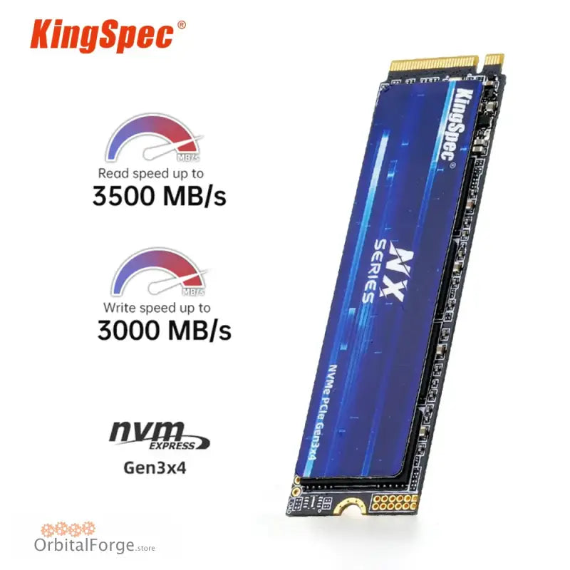 KingSpec NVMe Gen3x4 M.2 SSD with read speeds up to 3500MB/s and write speeds up to 3000MB/s.