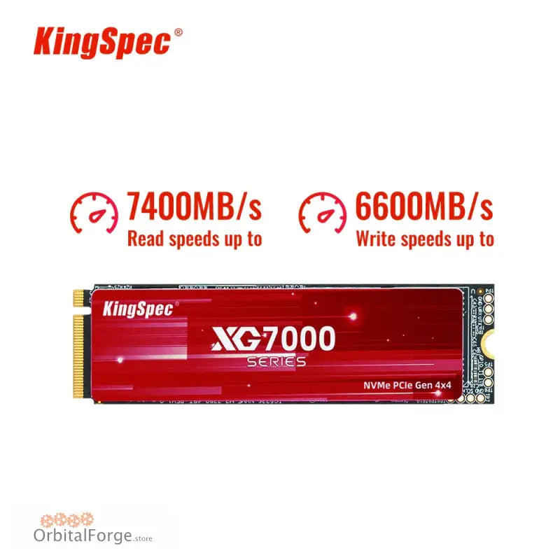 KingSpec XG7000 series NVMe PCIe Gen 4x4 SSD with 7400MB/s read and 6600MB/s write speeds.