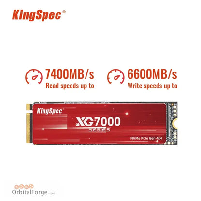 KingSpec XG7000 series NVMe PCIe Gen4 M.2 SSD with 7400MB/s read and 6600MB/s write speeds.