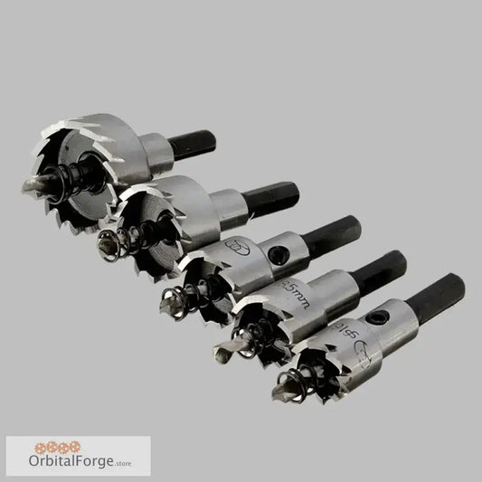 Five Krachtige HSS Hole Saw drill bits in descending sizes for precise stainless steel drilling