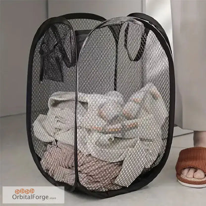 Large Capacity Mesh Laundry Basket for Dirty Clothes - Black