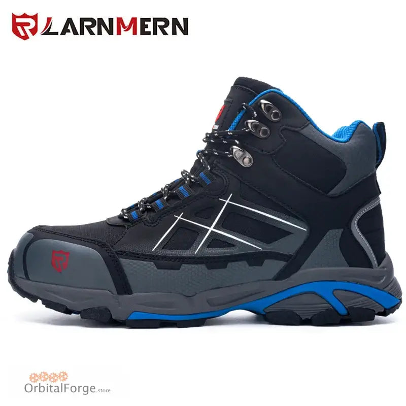 Black and blue Larnmern Men’s Steel Toe Safety Work Boots with protective toe cap