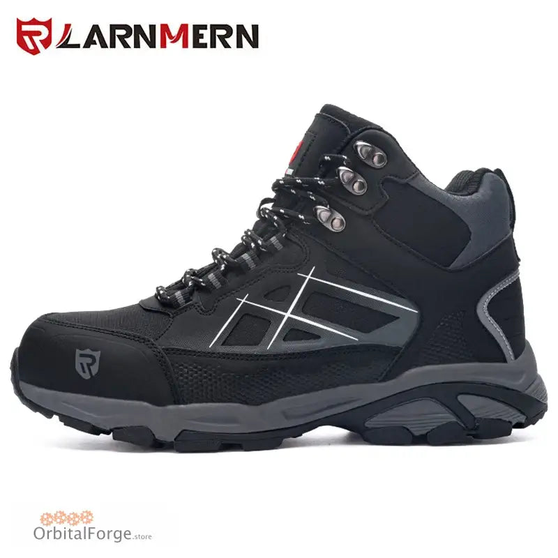 Black and gray Larnmern Men’s Steel Toe Safety Work Boots with protective toe cap