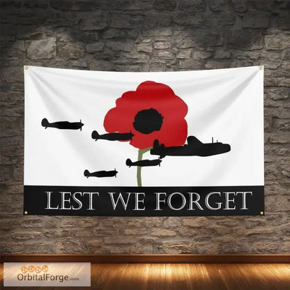 ’Lest We Forget’ UK Flag Banner - High-Quality Polyester with Digital Printing for Patriotic Decor - Plane Poppy