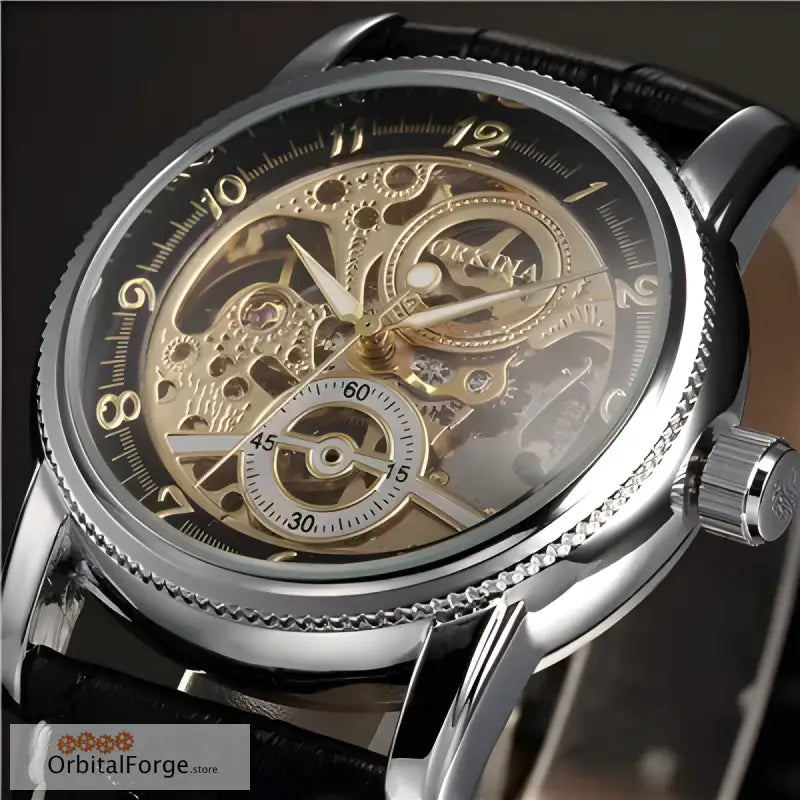 Luxury Skeleton Watch featuring a 40mm polished case and exposed golden gears