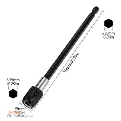 Black magnetic bit holder with quick release and high carbon steel tip extension bar