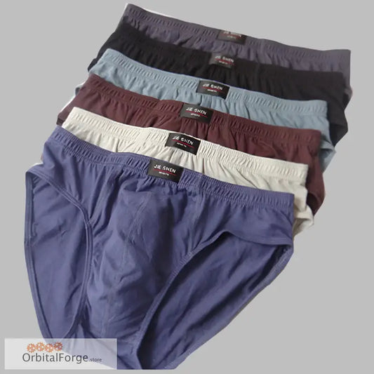 Stack of Men’s Cotton Bikini Underwear in Purple, White, Burgundy, Light Blue, Black, Gray