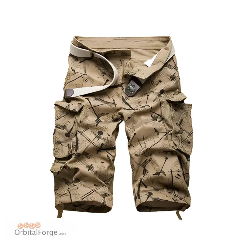 Men’s Khaki Cargo Shorts in Breathable Cotton, ideal for casual wear with multiple pockets